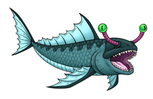 The basic premise behind Rebbendra was "what if a Hammerhead Shark was a bony fish?" To make things more interesting I made the "hammer" into extendo-eyes inspired by snails and stalk-eyed flies.