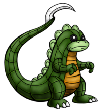 I didn't design Platrox with the intention of making it a mascot, it just ended up as one because it was fun to draw. It's not really based on any particular animal, it's just a cartoony reptilian thing with a tail blade. The pattern of its armour plates were inspired by alligator scales and low-poly wireframe CG models.
