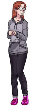 Back in 2005 or so when I was first expanding the cast beyond just Dennis, Kristy and Wally, Becky's design was one of the characters who I came up with. I didn't end up using her as a member of the Wyldcard team and tabled her in favour of Ben. Years later I dusted off the design and used her for a different role. Initially she was going to be on the Twins' team but since she was a Comic Relief Character I decided she should be on my Comic Relief Team.